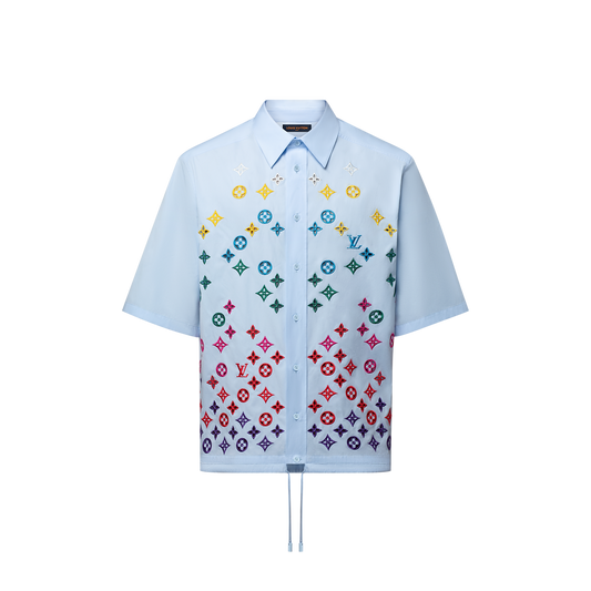 Louis Vuitton - Chemise manches courtes brodée fleur de Monogram Bleu Ciel