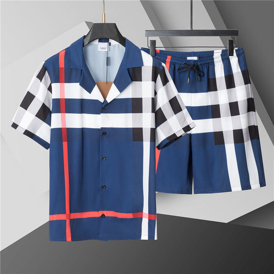 Burberry - Ensemble CHEMISE + SHORT à motifs à carreaux - Bleu