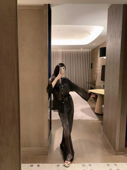 Chanel - Ensemble Haut & Bas Transparent Noir/Bleu