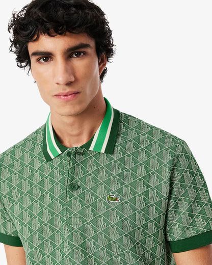 Lacoste - Polo classic fit jacquard monogramme Vert Beige