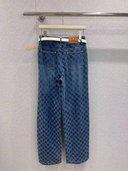 Celine - Jean à motifs en damier Bleu