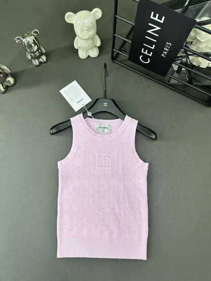 Chanel - T-shirt à petit point Noir/Rose/Blanc