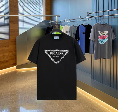 Prada - T-shirt en coton Prada Logo Triangle Noir