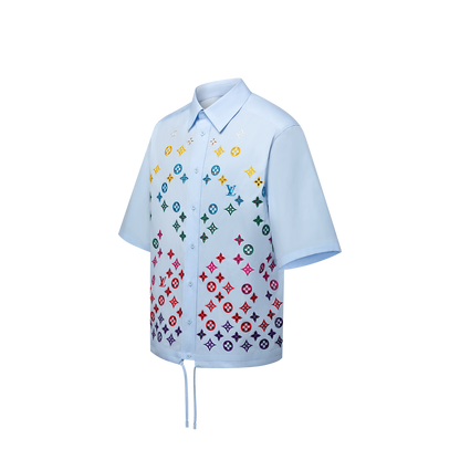 Louis Vuitton - Chemise manches courtes brodée fleur de Monogram Bleu Ciel
