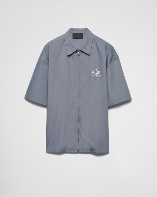Prada - Chemise à manches courtes en coton technique Bleu Aviateur