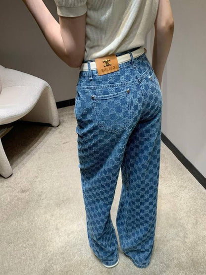 Celine - Jean à motifs en damier Bleu
