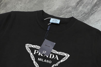 Prada - T-shirt en coton Prada Logo Triangle Noir