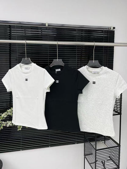 Chanel - T-Shirt avec logo Blanc/Noir/Gris
