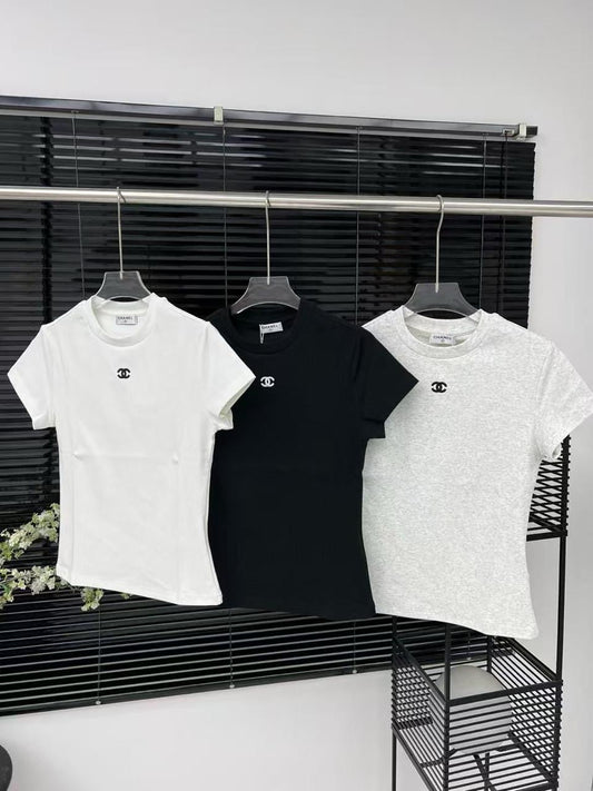Chanel - T-Shirt avec logo Blanc/Noir/Gris