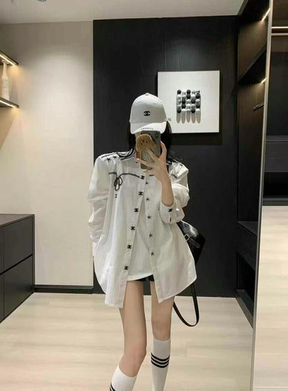 Chanel - Chemise à manche longue avec logo CC et étoile Blanc