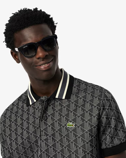 Lacoste - Polo classic fit jacquard monogramme Noir
