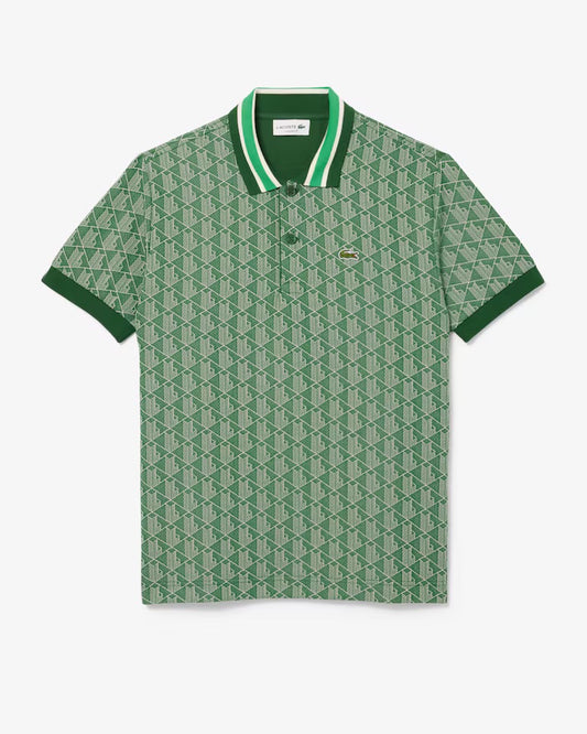 Lacoste - Polo classic fit jacquard monogramme Vert Beige