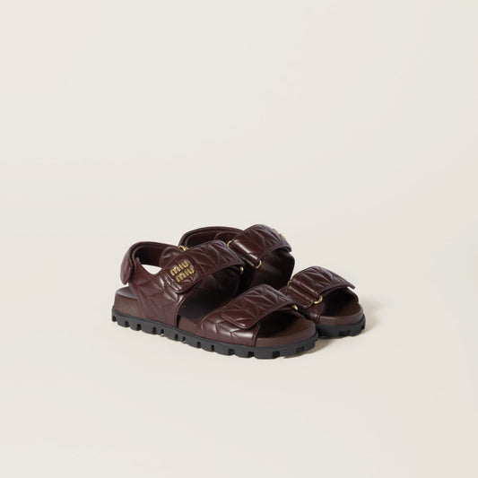 Miu Miu - Sandales sportives en cuir nappa matelassé Bruyère