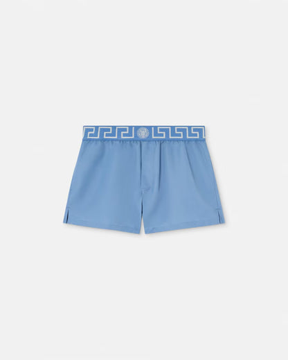 Versace - Short de bain à bordure Greca Bleu Clair