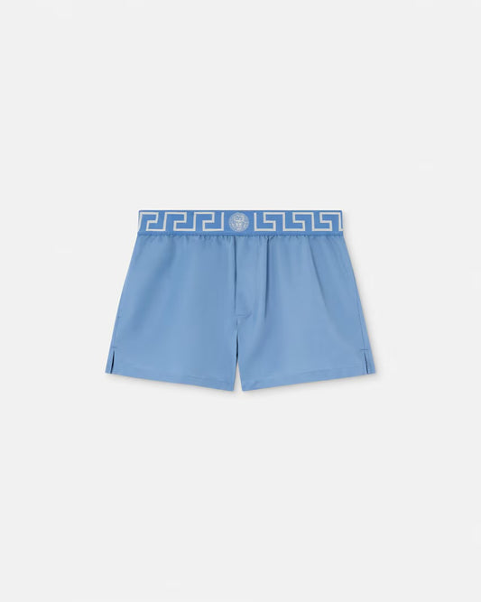 Versace - Short de bain à bordure Greca Bleu Clair