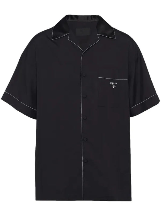 Prada - Chemise en soie à logo brodé Noir