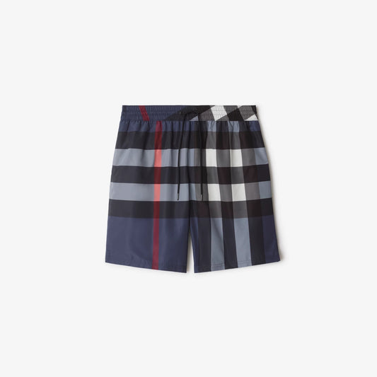 Burberry - Short de bain Check Bleu Carbone
