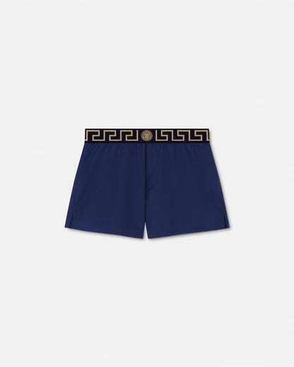Versace - Short de bain à bordure Greca Bleu Marine