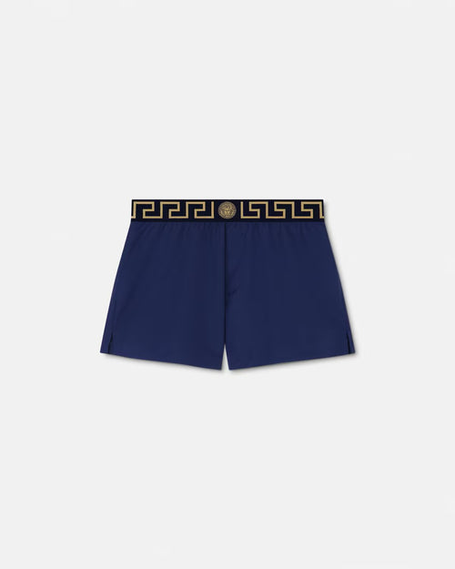 Versace - Short de bain à bordure Greca Bleu Marine
