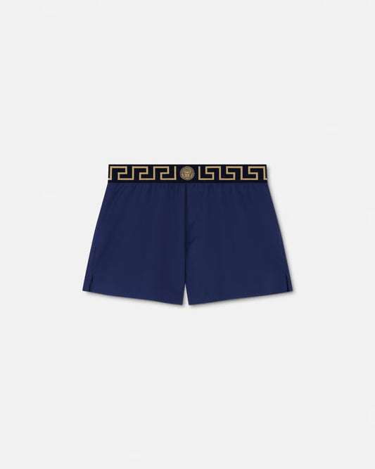 Versace - Short de bain à bordure Greca Bleu Marine