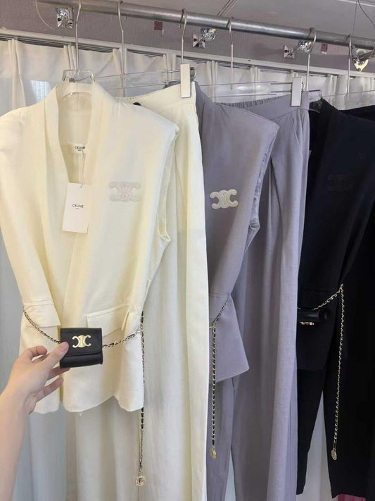 Celine - Ensemble Haut & Bas orné du logo Celine Blanc/Mauve/Noir