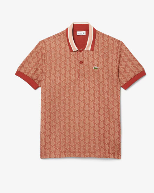 Lacoste - Polo classic fit jacquard monogramme Marron Beige