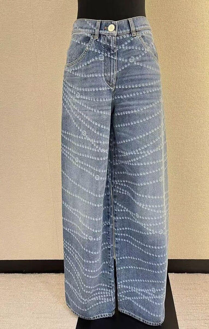Chanel - Jean avec rayure et logo Bleu Clair