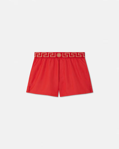 Versace - Short de bain à bordure Greca Rouge