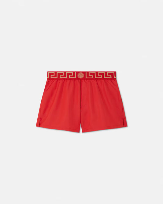 Versace - Short de bain à bordure Greca Rouge