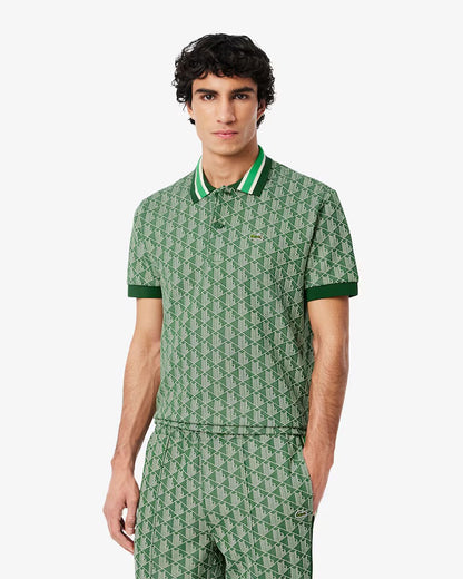 Lacoste - Polo classic fit jacquard monogramme Vert Beige