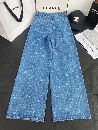 Chanel - Jeans avec logo iconique et petit point Bleu