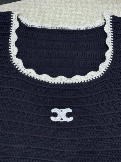 Celine - Top avec logo Celine brodé en blanc Noir