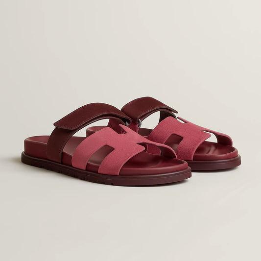 Hermès - Sandales Chypre Rose Pinson / Marron Palissandre