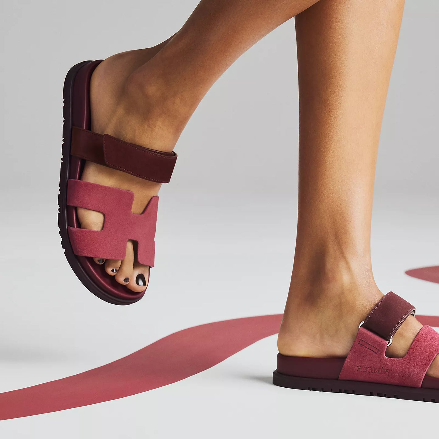 Hermès - Sandales Chypre Rose Pinson / Marron Palissandre