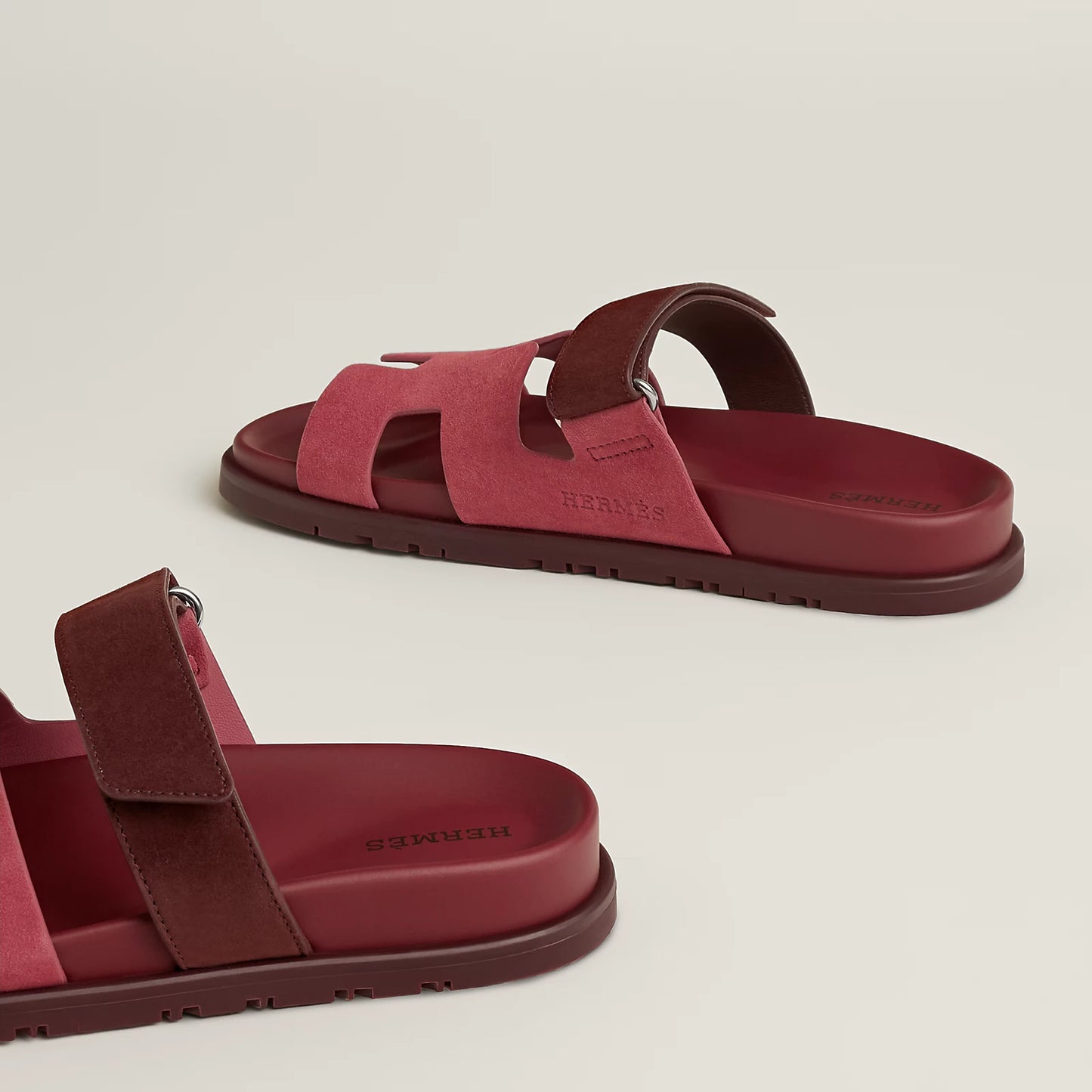 Hermès - Sandales Chypre Rose Pinson / Marron Palissandre
