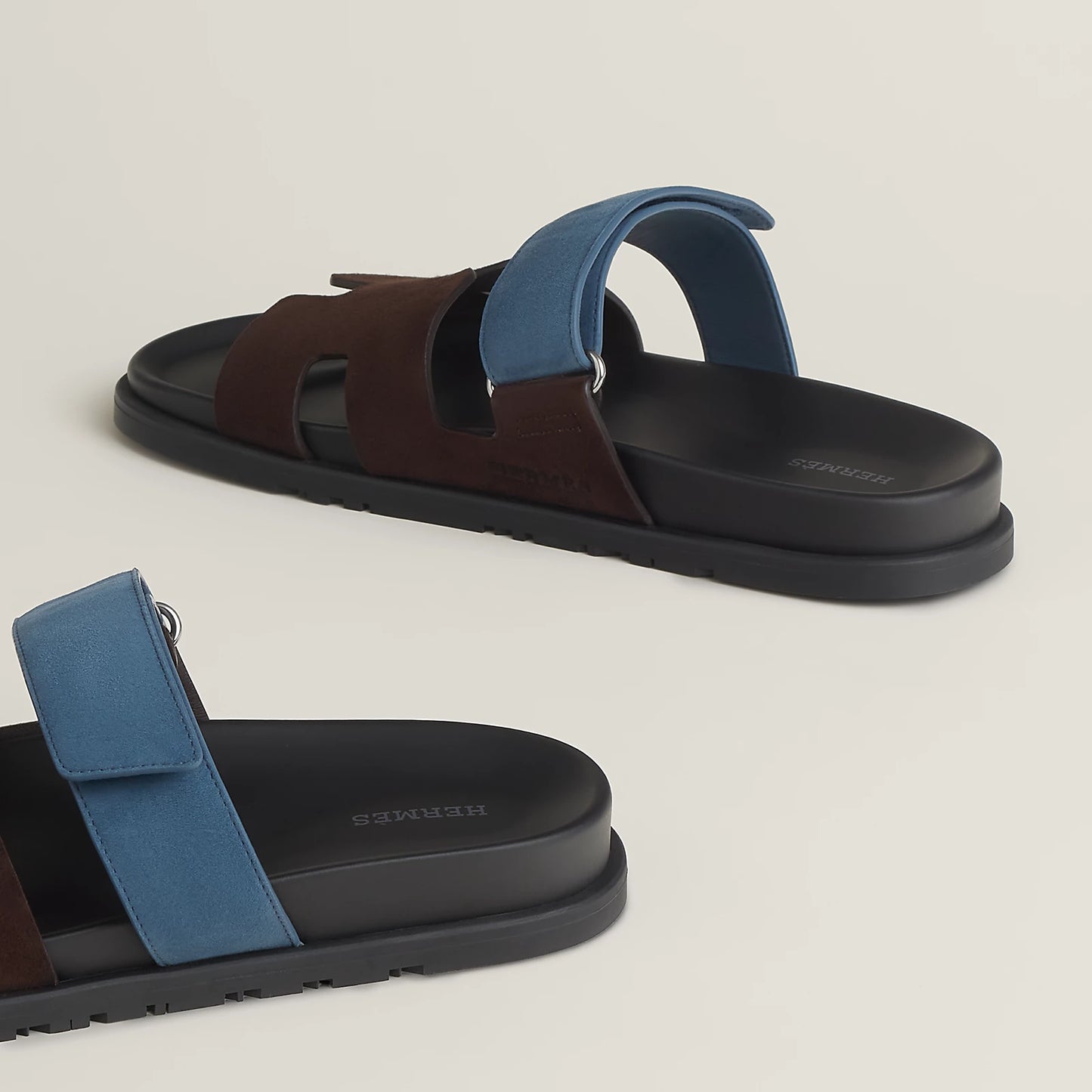 Hermès - Sandales Chypre Marron Ébène / Bleu Turquin
