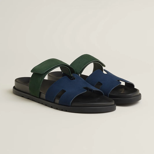 Hermès - Sandales Chypre Bleu Océan / Vert Bouteille