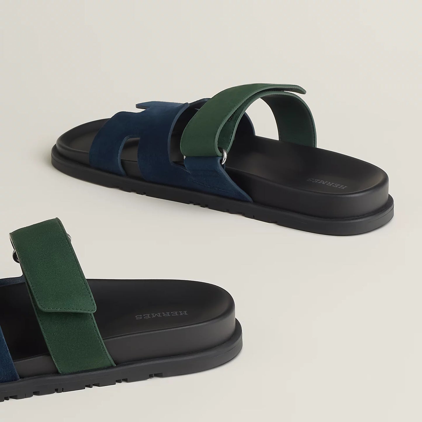 Hermès - Sandales Chypre Bleu Océan / Vert Bouteille