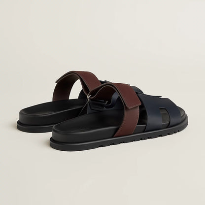 Hermès - Sandales Chypre Marine / Marron Palissandre