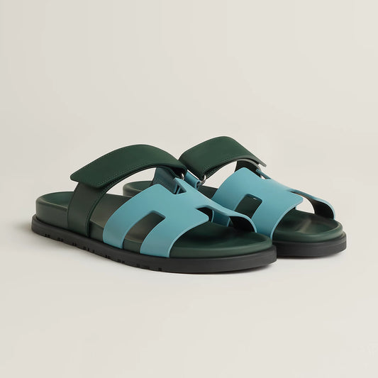 Hermès - Sandales Chypre Bleu Citadin / Vert Bouteille