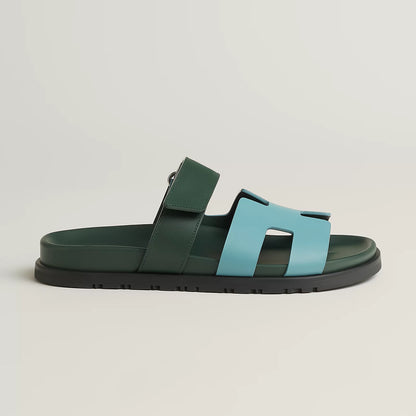 Hermès - Sandales Chypre Bleu Citadin / Vert Bouteille