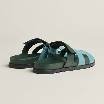 Hermès - Sandales Chypre Bleu Citadin / Vert Bouteille