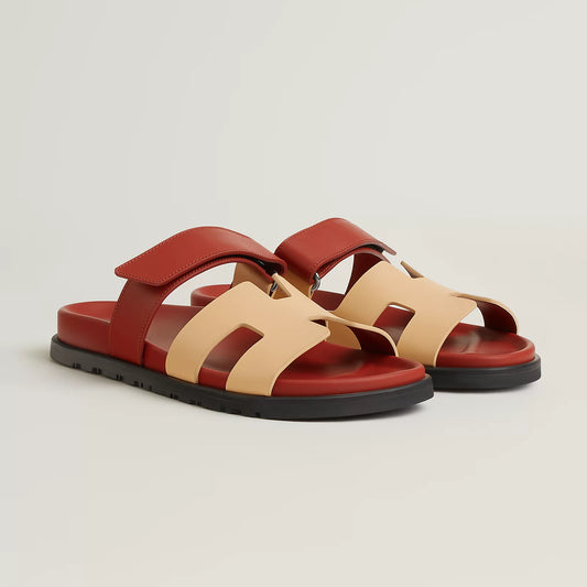 Hermès - Sandales Chypre Jaune Malawi / Rouge Sanguine
