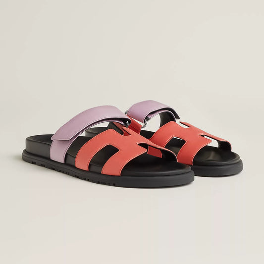 Hermès - Sandales Chypre Rose Pêche / Violet Pétale
