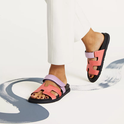 Hermès - Sandales Chypre Rose Pêche / Violet Pétale