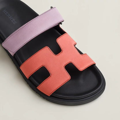 Hermès - Sandales Chypre Rose Pêche / Violet Pétale
