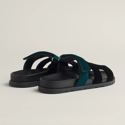 Hermès - Sandales Chypre Noir / Vert Mousse