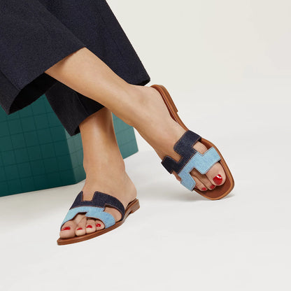 Hermès - Sandales Oran Bleu Brut / Bleu Clair en Denim