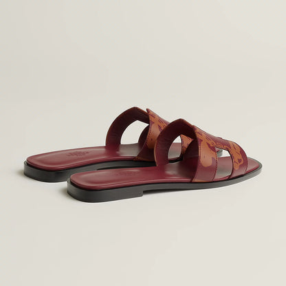 Hermès - Sandales Oran Rouge H / Naturel avec motifs