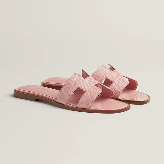 Hermès - Sandales Oran Rose Jeva en lézard